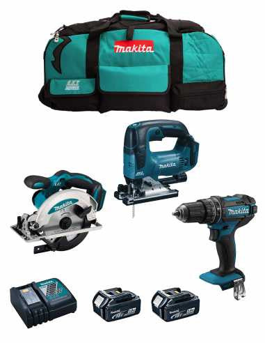 Makita Kit Hammer drill DHP482+ Circular saw DSS610+ Jig saw DJV182+ 2bat 5Ah+ charger+ bag DLX3610BL2