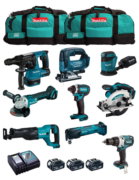 Makita kit with 9 tools + 3 5.0Ah bat + charger + 2 bags DLX9243BL3