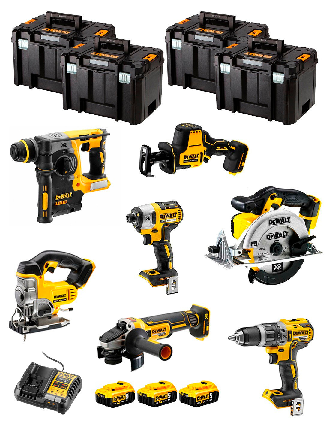 Dewalt Kit 7 tools + 3 bat 5ah + Charger DCB1104 + 4xTstak VI DCK769P3