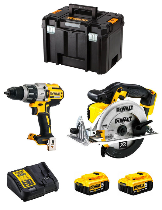 Dewalt Kit DCD996 Hammer Drill + DCS391 Circular Saw + 2bat 5Ah + charger + TSTAK VI DCK291P2