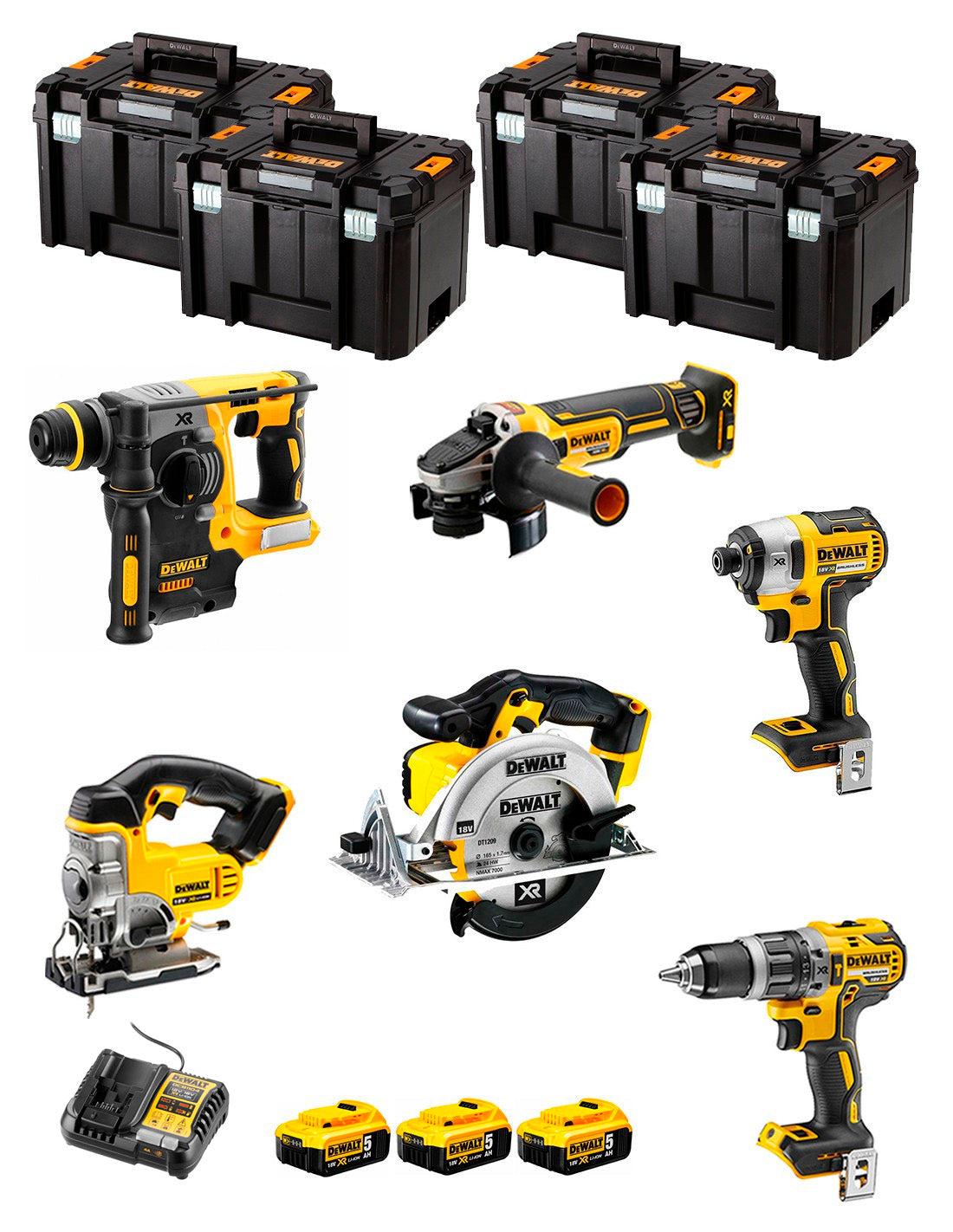 Dewalt Kit 6 tools + 3 bat 5ah + Charger DCB1104 + 4xTstak VI Kit DCK691P3