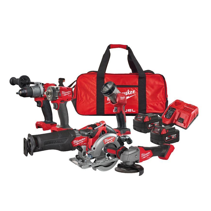 Powerpack 6 Tools + 2bat 5.0Ah + Charger + Bag Milwaukee M18 FPP6L2-502B