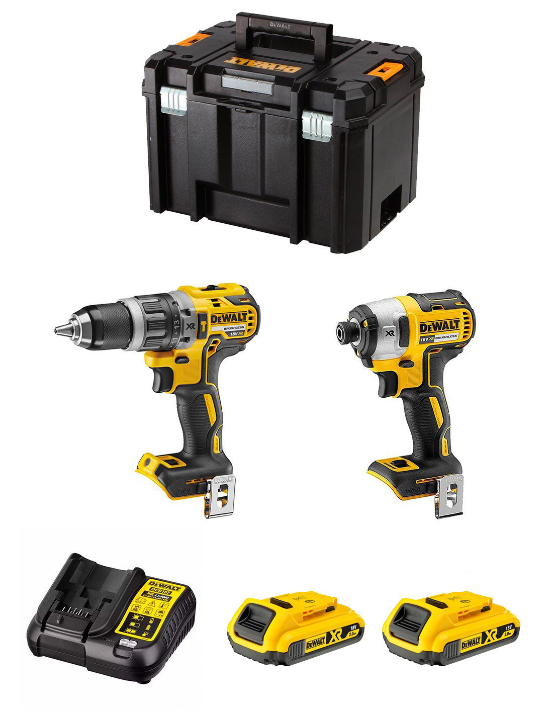 Dewalt Kit DCD796 Hammer Drill + DCF887 Impact Screwdriver + 2bat 2Ah + Charger + TSTAK VI DCK287D2