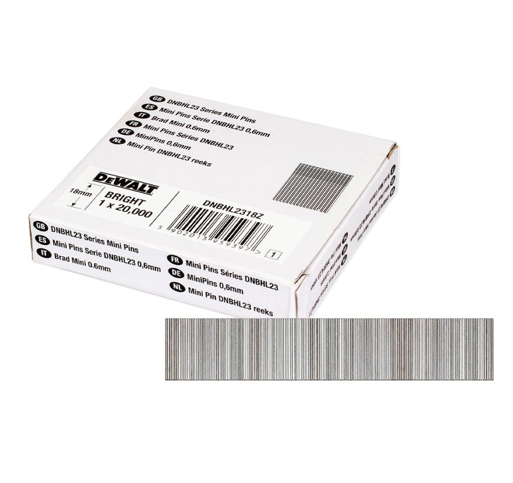 Box of 20,000 units of headless mini pins for finishing nailer 0.6mm x 18mm Dewalt DNBHL2318Z