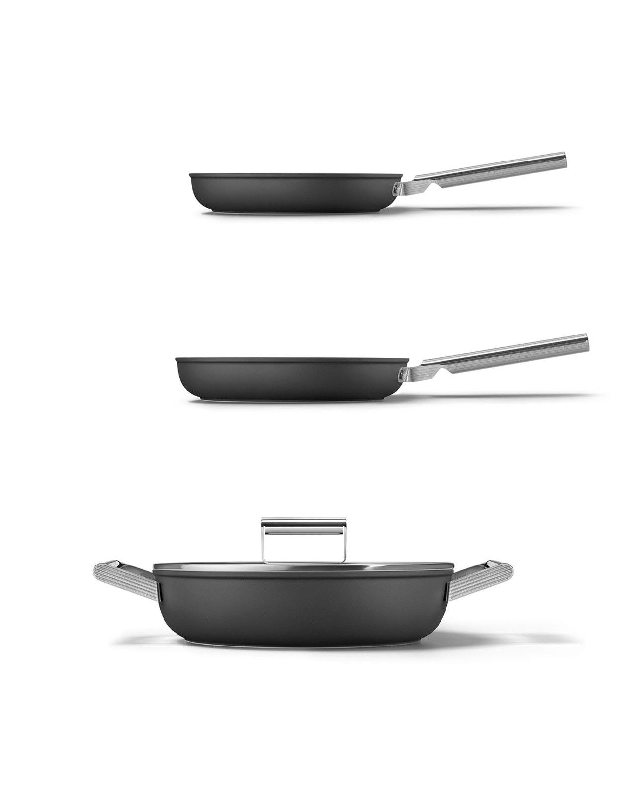 Smeg Matte Black Frying Pan Set