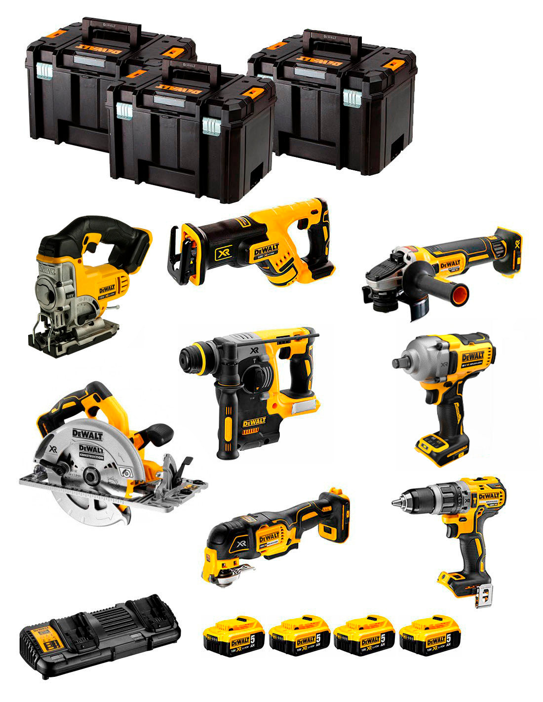 Dewalt Kit 8 tools + 4bat 5Ah + DCB132 Charger + 3xTSTAK DCK867P4