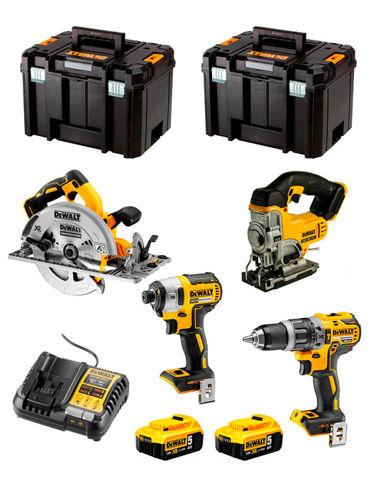 Dewalt Kit 4 tools + 2 bat 5ah + DCB1104 Charger + 2xTstak VI Kit DCK470P2