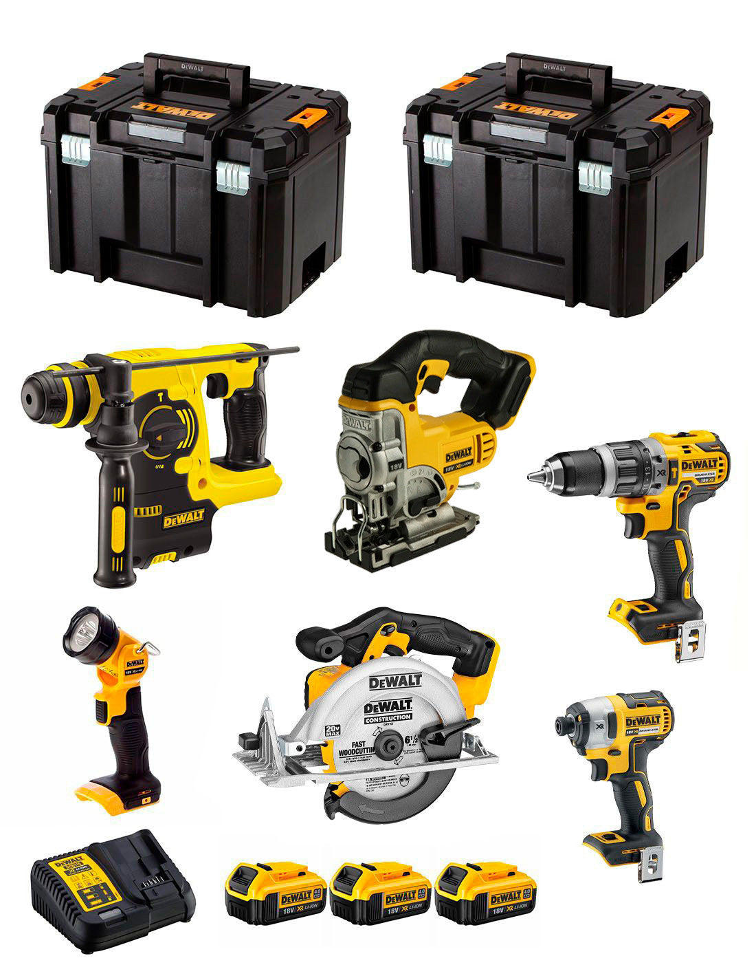 Kit Dewalt con 6 herramientas + 3bat 5Ah + cargador + 2xTSTAK VI DCK653P3