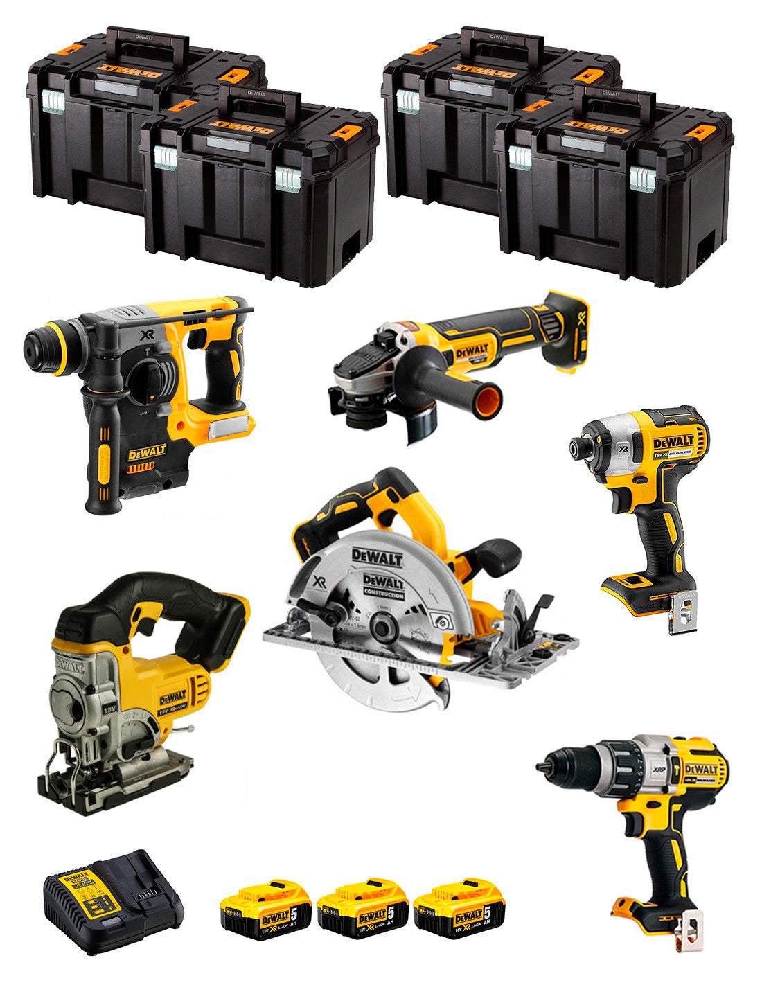 Dewalt Kit 6 tools + 3 bat 5ah + DCB115 Charger + 4xTstak VI Kit DCK670P3