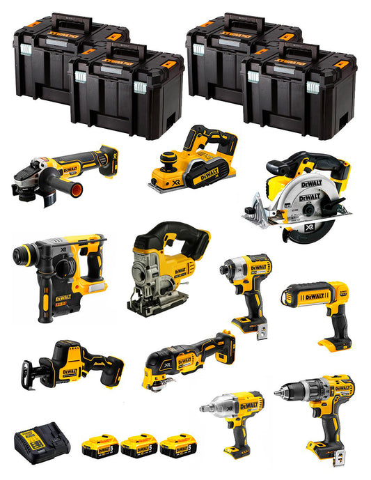 Kit Dewalt 11 herramientas + 3bat 5Ah + Cargador DCB115 + 4xTSTAK DCK111P3