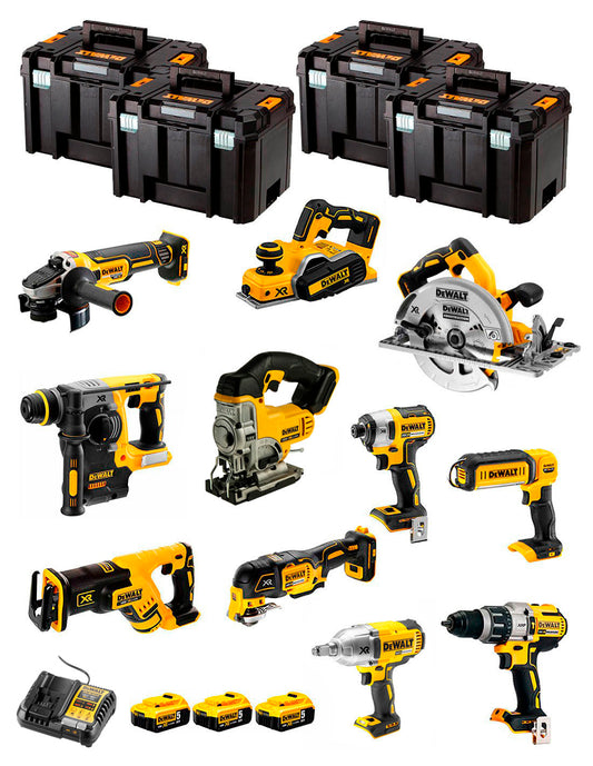 Dewalt Kit 11 tools + 3bat 5Ah + DCB1104 Charger + 4xTSTAK DCK116P3