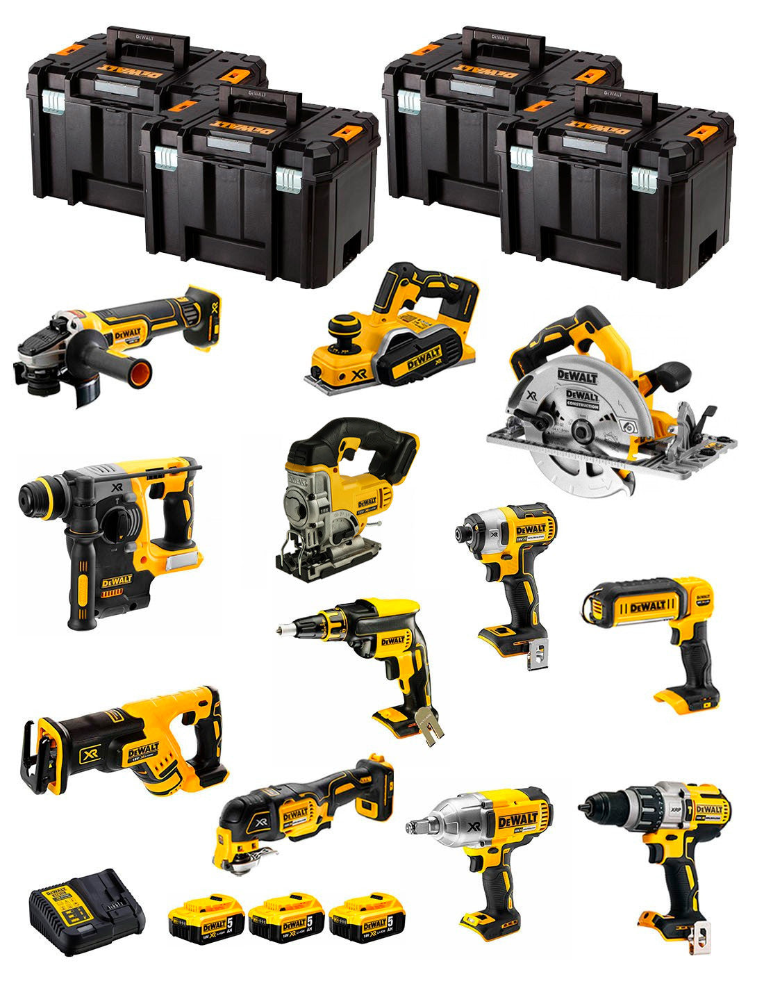 Dewalt Kit 12 tools + 3bat 5Ah + DCB115 Charger + 4xTSTAK DCK127P3