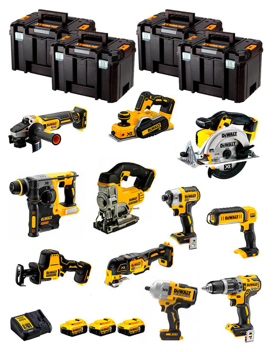 Dewalt Kit 11 tools + 3bat 5Ah + DCB115 Charger + 4xTSTAK DCK114P3