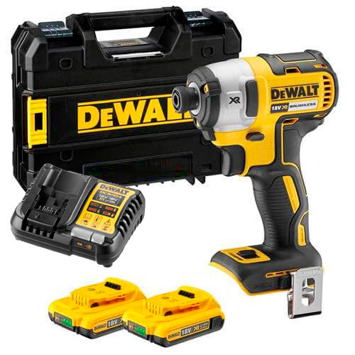 18V XR Brushless Impact Driver 205Nm with 2 2Ah batteries and Dewalt DCF887D2 case