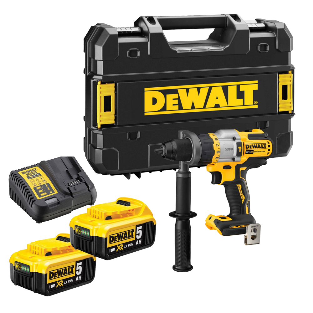 Taladro Percutor sin escobillas 18V 95Nm con 2 baterías 5Ah y maletín Dewalt DCD999P2