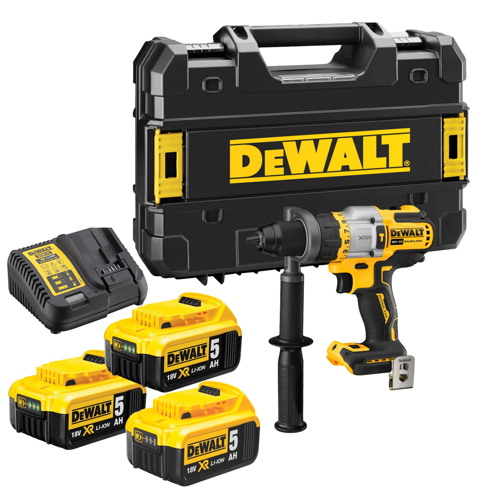 18V 95Nm brushless hammer drill with 3 5Ah batteries and Dewalt DCD999P3 case