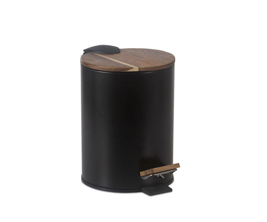Andrea House 5L Black Metal and Wood Bathroom Bin
