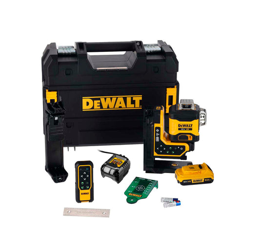Dewalt DCLE34035D1 Green Self-Leveling Laser Level with Remote Control, 3 Lines, 360° XR, 18V, 2Ah Battery, and Charger