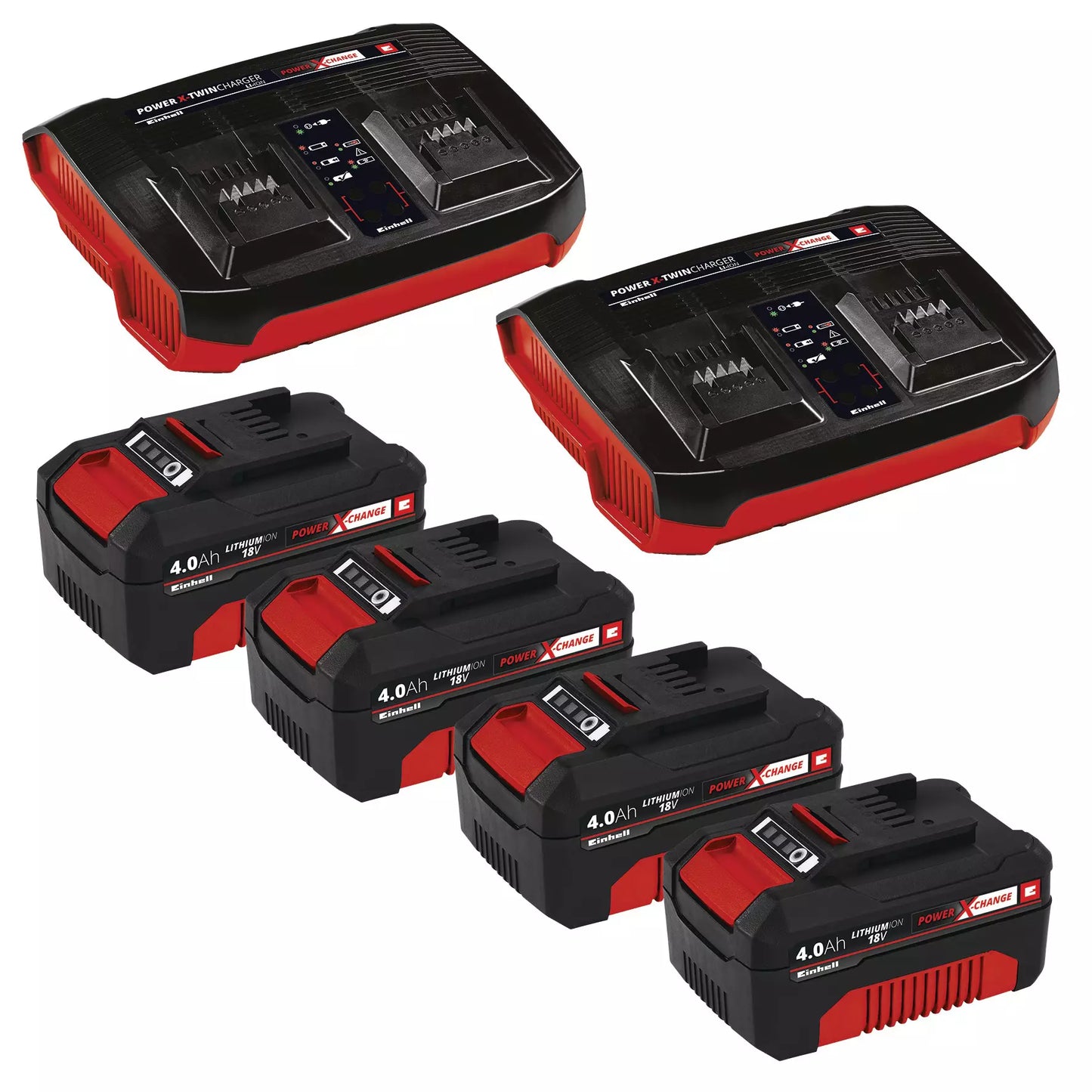 Battery-powered lawnmower with 4 batteries 4.0Ah + 2 double chargers GP-CM 36/47 S HW Li Einhell