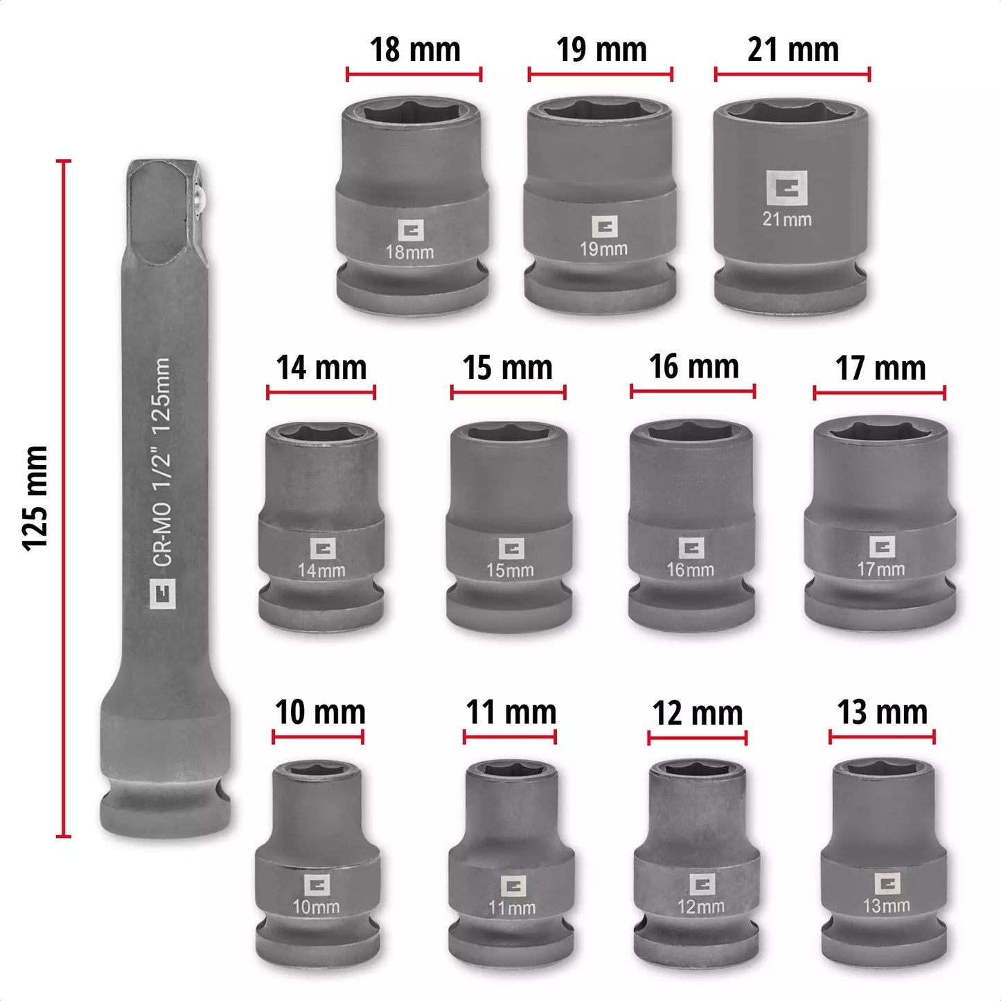 Einhell 49109283 12-piece impact socket set