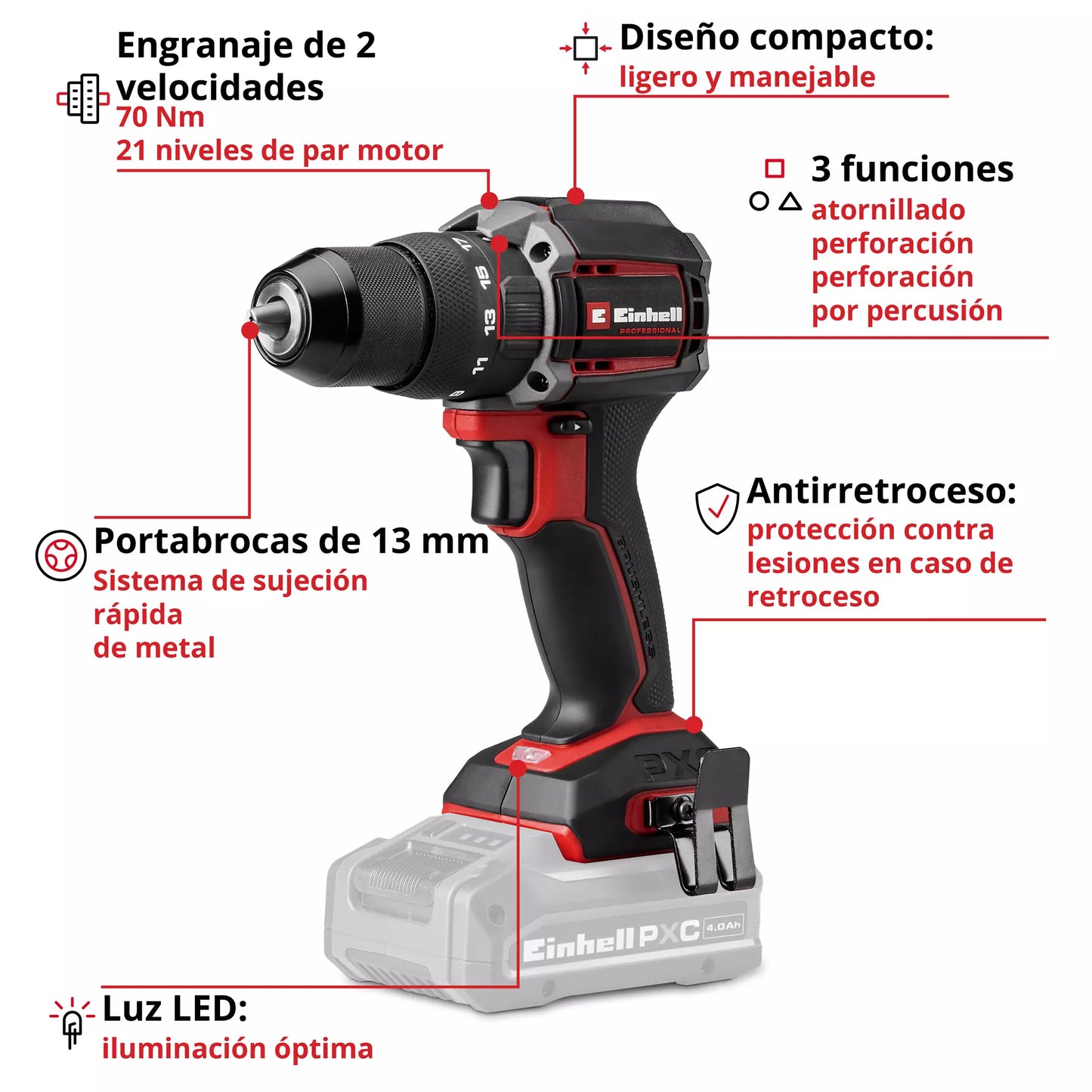 Cordless Impact Drill 18V TP-CD 18/70-C Li-i BL - Solo Einhell