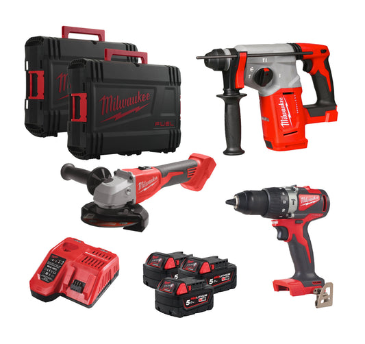 Milwaukee M18 FPP3AG-503X Power Pack: 3 Tools + 3 5Ah Batteries + Charger + Cases