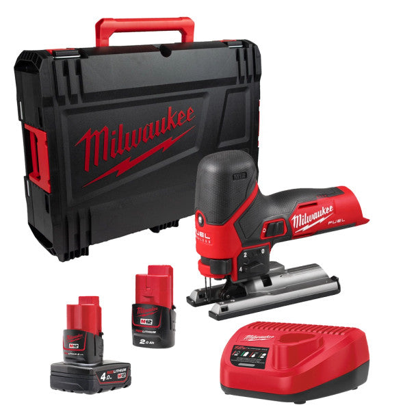 Milwaukee M12 FJS-422X Subcompact M12 FUEL Jigsaw + 2Ah Battery + 4Ah Battery + Charger + Case