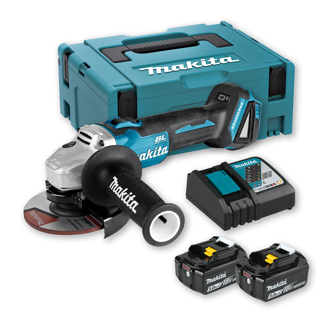 18V mini grinder with 2 5Ah batteries + Charger + Case Makita DGA504RTJ